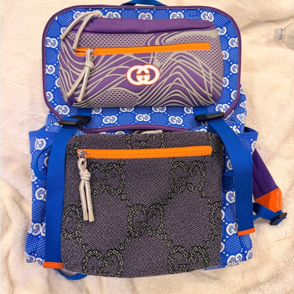 Gucci Paneled Double Buckle Backpack GG Jacquard Nylon